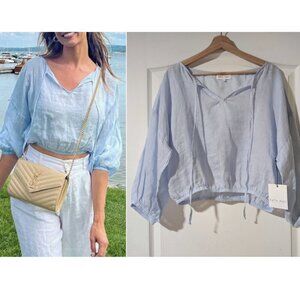 Bella Dahl | Linen Tie Neck Top In Blue
